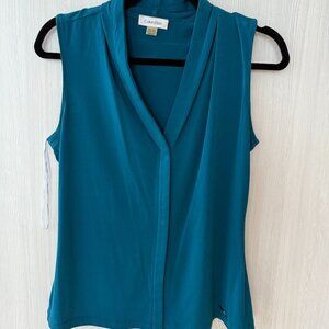 Calvin Klein Teal V-Neck Sleeveless Blouse – XS